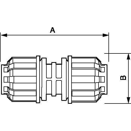 Rysunek techniczny złączki pneumatycznej 40 mm: wymiary A i B