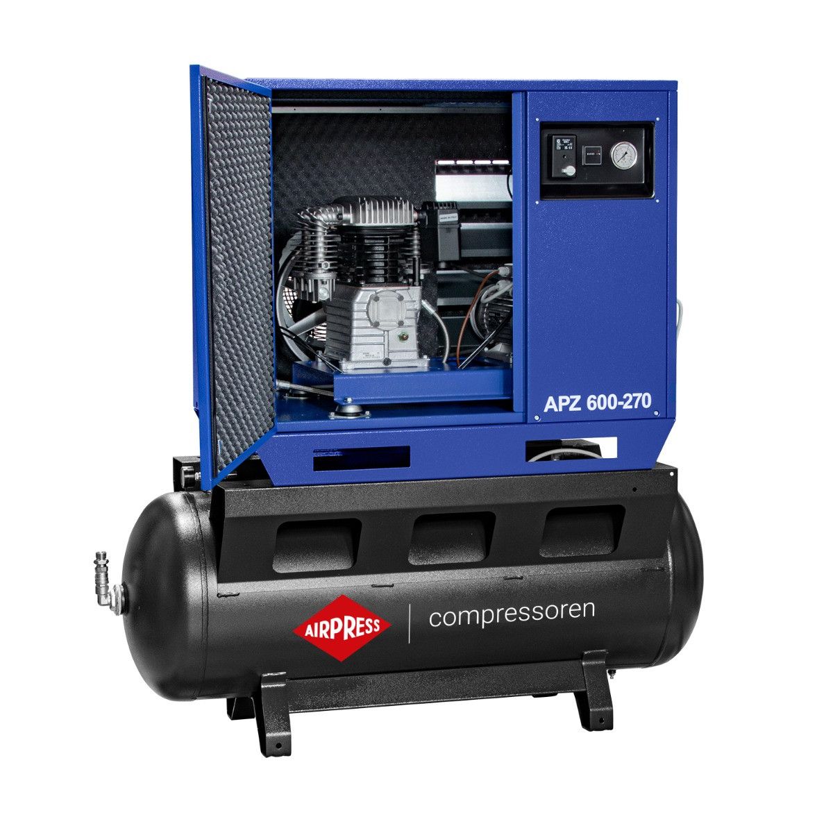 Airpress cichy kompresor dwutłokowy APZ 600-270 10 bar 5.5 KM/4 kW 465 l/min 270 l