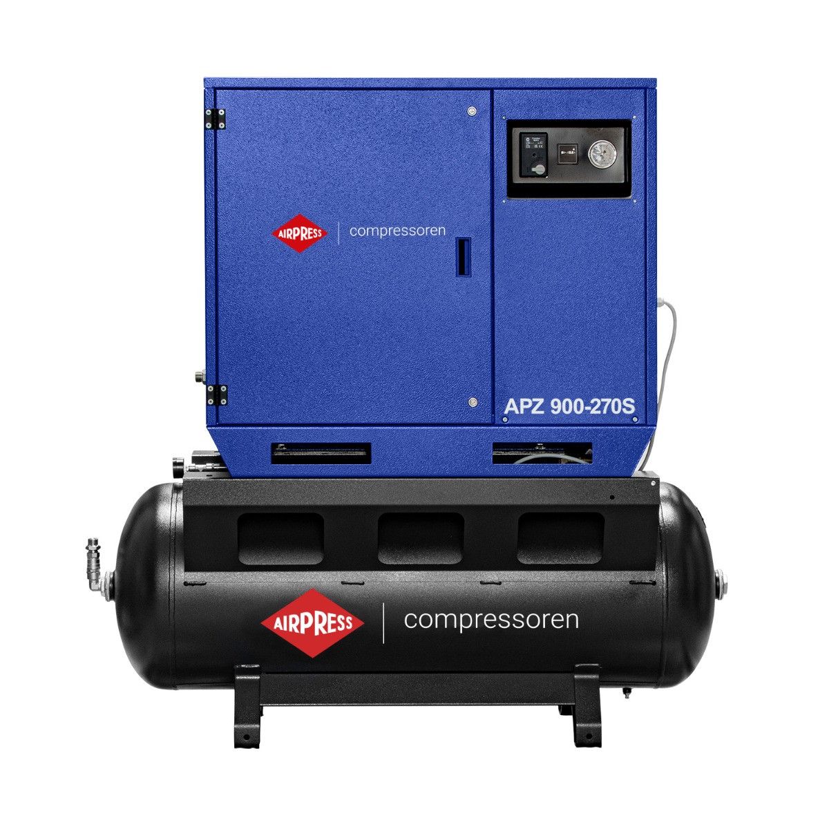 Airpress cichy kompresor dwutłokowy APZ 900-270S 10 bar 7.5 KM/5.5 kW 872 l/min 270 l - połączenie gwiazda-trójkąt
