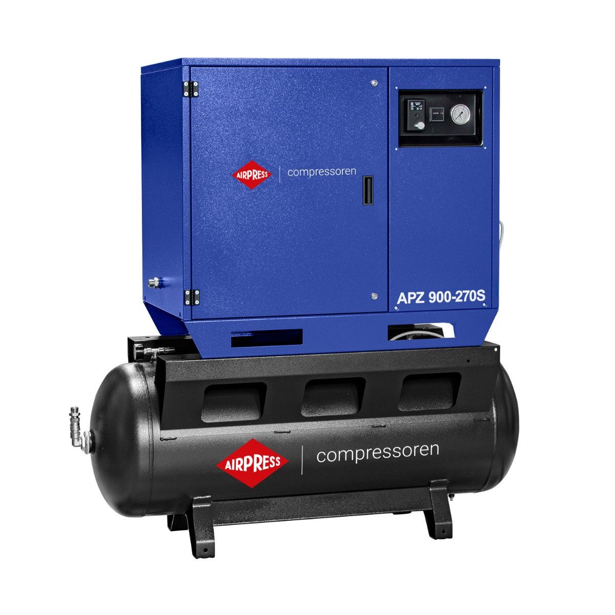 Airpress cichy kompresor dwutłokowy APZ 900-270S 10 bar 7.5 KM/5.5 kW 872 l/min 270 l - połączenie gwiazda-trójkąt