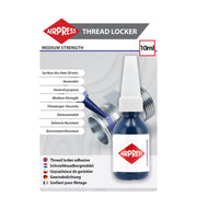 Klej do gwintów Airpress w butelce 10 ml, niebieski płyn z białą końcówką