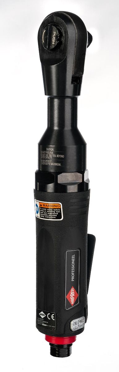 Pneumatyczna grzechotka 1/2" Airpress, czarna z tabliczką znamionową i wylotem