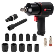 Klucz udarowy pneumatyczny 1/2" Airpress + nasadki udarowe (10 sztuk) - zestaw do kół