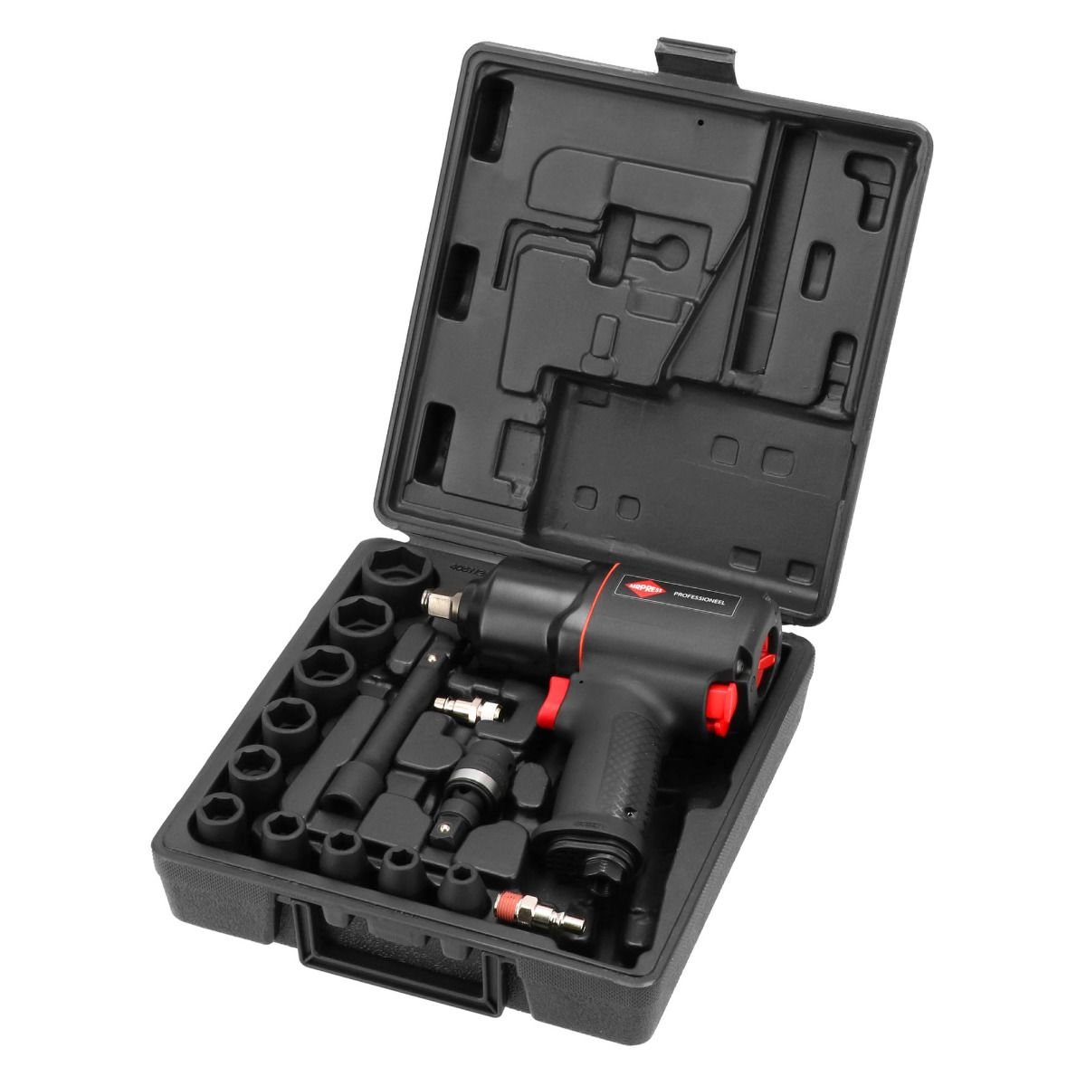 Klucz udarowy pneumatyczny 1/2" Airpress + nasadki udarowe (10 sztuk) - zestaw do kół