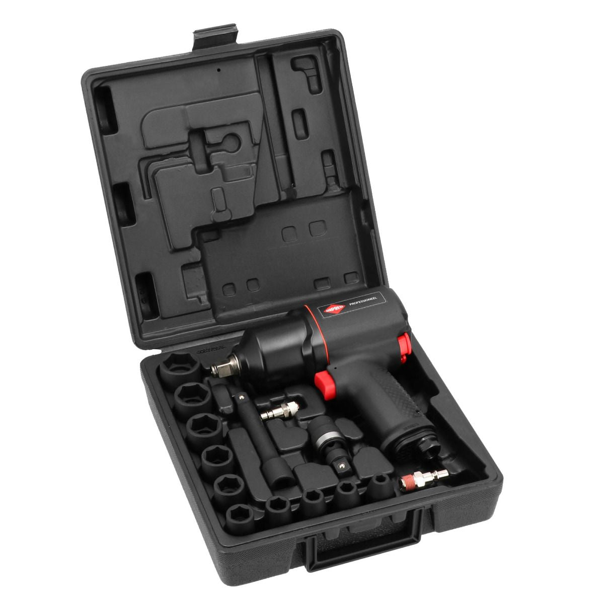 Klucz udarowy pneumatyczny 1/2" Airpress + nasadki udarowe (10 sztuk) - zestaw do kół