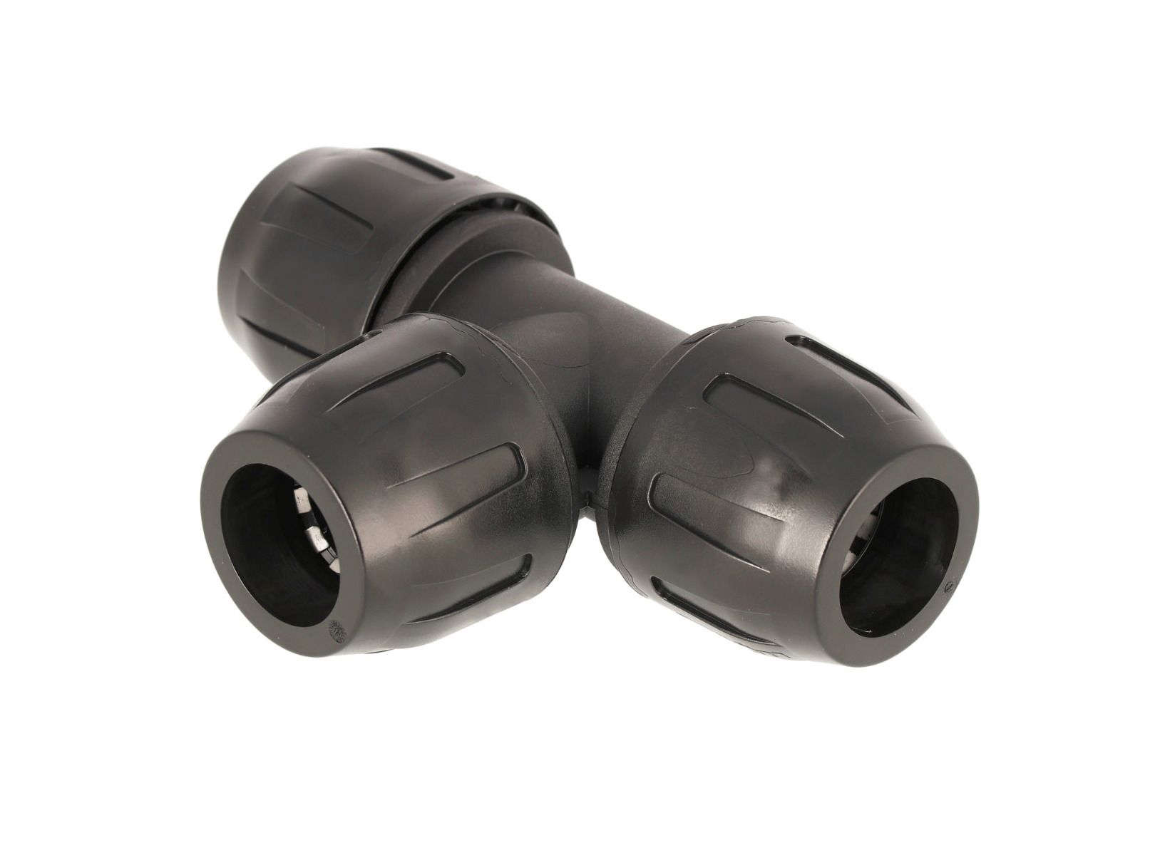 Trójnik pneumatyczny fi 63 mm polimerowy typu T, czarny, 3 króćce
