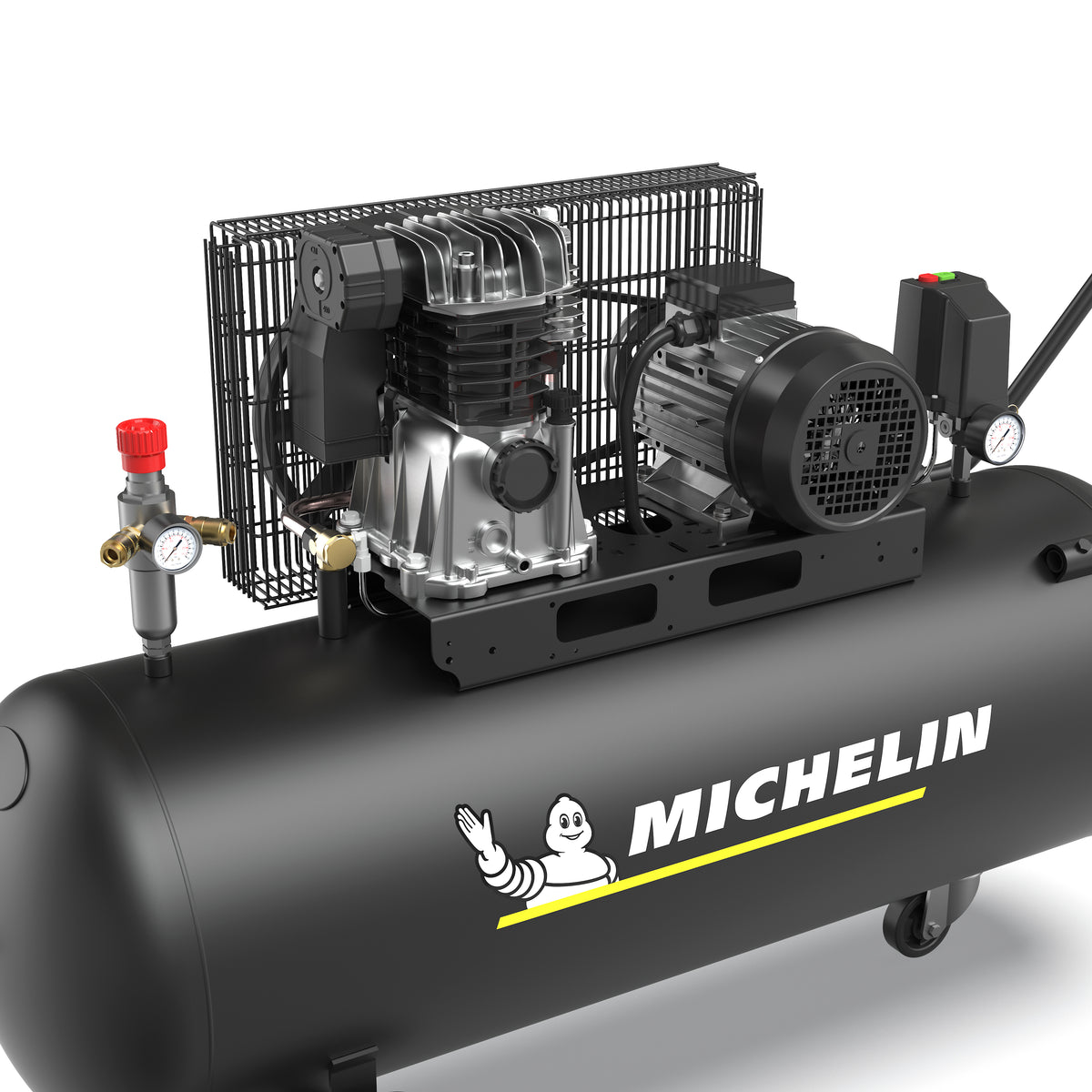Kompresor Michelin Classic PRO z czarnym zbiornikiem, osłoną i manometrem