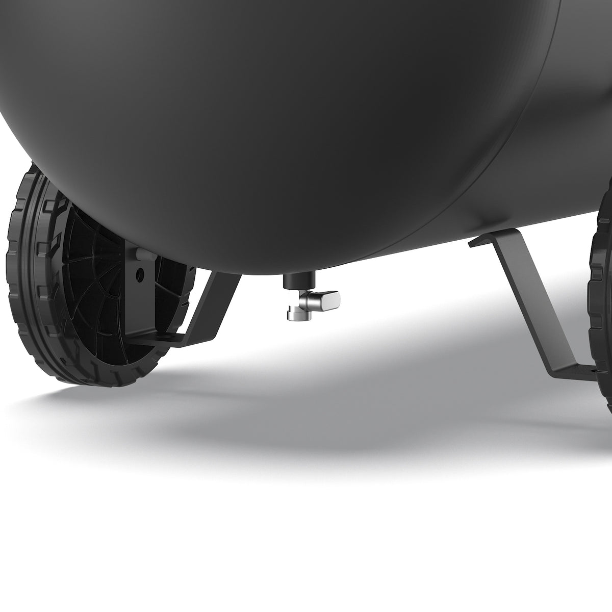 Kompresor MICHELIN — widok pod zbiornikiem i podpory na kołach