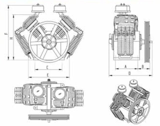 Pompa tłokowa sprężarkowa K100 20 KM/15 kW 2148 l/min 1000 obr./min 4-tłokowa dwustopniowa