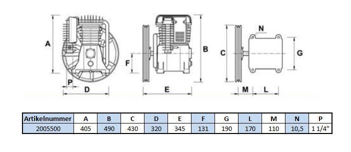 Pompa tłokowa sprężarkowa B5900B 11/15 Bar 5.5 KM/4 kW 653 l/min 1400 obr./min 2-tłokowa dwustopniowa