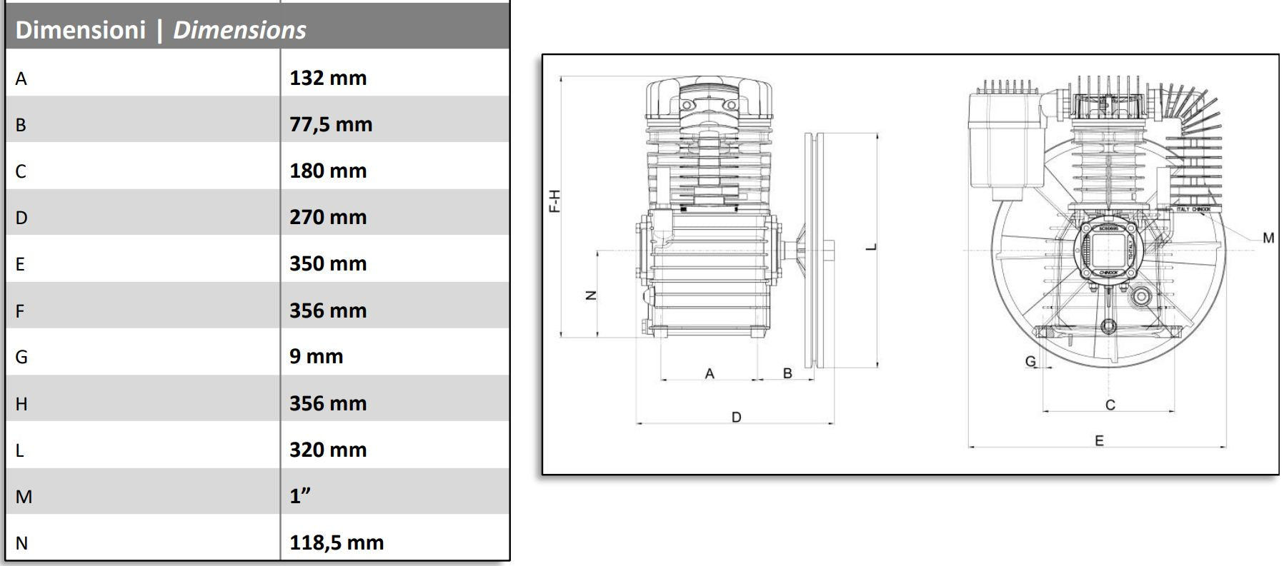 Pompa tłokowa sprężarkowa K17C 3 KM/2.2 kW 400 l/min 1250 obr./min 2-tłokowa jednostopniowa
